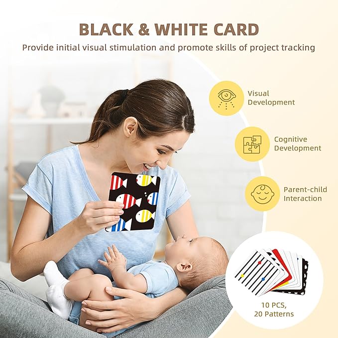 TOOKYLAND Montessori Toys for Babies 0-6 Months, 6 in 1 Learning Educational Set Newborn Toys Including Sensory Ball, Rain Stick, Baby Roller, Spinning Drum, Black and White Cards, Tissue Box