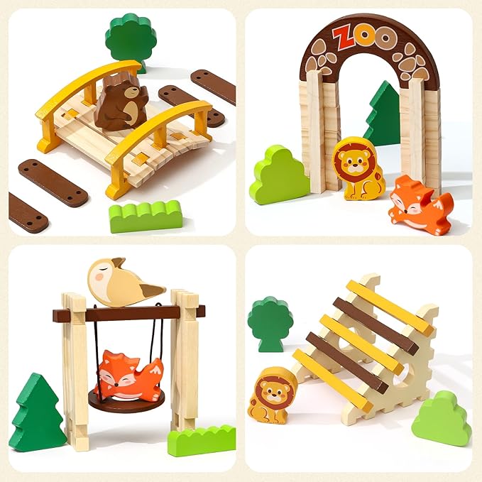 Toyssa Wooden Building Blocks for Kids Ages 4-8, 167 PCS Stacking Blocks STEM Building Toys with Animals & DIY House, Christmas Birthday Gifts for Girls Boys 4 5 6 7 8 Years Old