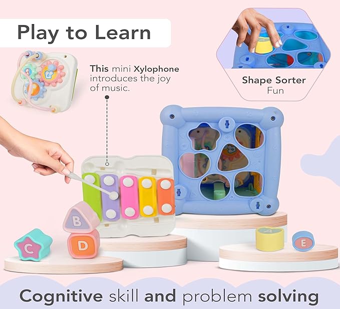 6-in-1 Baby Activity Cube for 1.5 Year Old, Educational Learning Fine Toy, Fast Learner Toddlers Activity Cube for Babies, Music & Light-Up Toy for Baby Girls and Boys, First Birthday Gifts