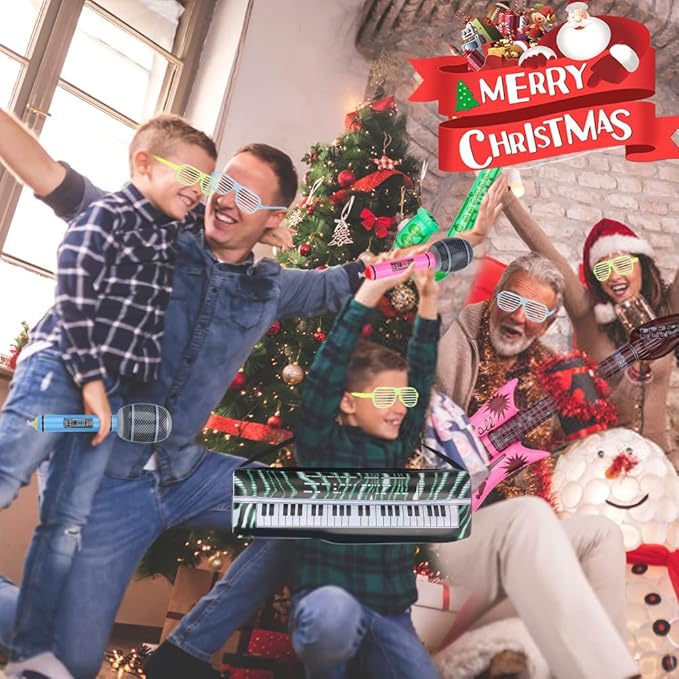 Inflatable Instrument Party Prop Decor Guitar Saxophone Microphone Musical Balloons Photo Booth Props, Rock Star Balloons 70 80 90s Party Supplies Christmas Decorations Birthday Gift