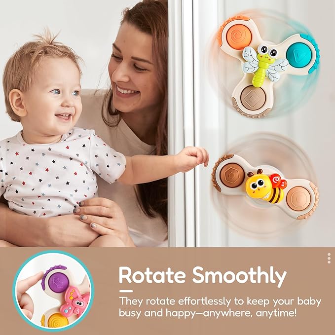 ALASOU 3PCS Pop Suction Cup Spinner Toys for 1 Year Old Boy Girl|Novelty Spinning Tops Toddler Stocking Stuffers|Baby Bath Toy for Kids Ages 1-3|1 Year Old Boy Christmas Birthday Gift for Infant