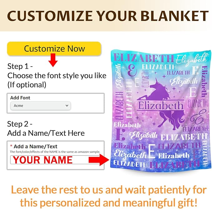 Blankets for Kids Girls 6-8, Custom Unicorn Gifts for Children Teens, Personalized with Name Soft Flannel Lightweight Monogram Name Accessories Blanket for Travel Camping Outdoor Decoration
