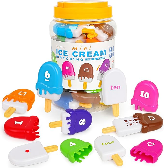 TSYAN Ice Cream Toy Set - Number & Shape Sorting Stacking Bucket for Toddlers - Educational Counting Color Recognition - Fine Motor Toys Math Learning Toys for Kids Ages 3+Year Old