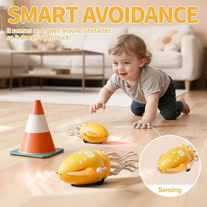 Electric Crawling Octopus Toy with LED Lights & Music, Smart Obstacle Avoidance, Interactive Auto-Dance Octopus for Gifts, Toddlers, Indoor Fun, Brings Endless Giggles (Yellow)