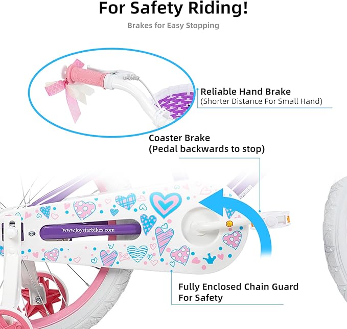 JOYSTAR Angel Girls Bike for Toddlers and Kids Ages 2-13 Years Old, 12 14 16 18 20 Inch Kids Bike with Training Wheels & Basket, 20 24 Inch Girls Bicycle with Handbrake & Kickstand