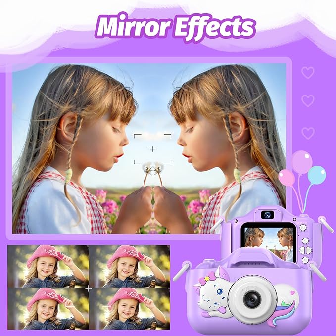 Goopow Kids Selfie Camera Toys for Girls Age 3-9, Digital Video Camera Toy with Protective Cover,Christmas Birthday Festival Gifts for 3-9 Year Old Girls Boys- 32GB SD Card Included (DC-H21-PURPLE)