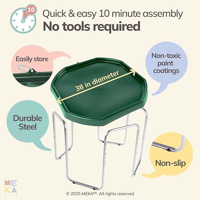 MEKA Large 38"x38" Tuff Tray Set Dark Green, Activity Sensory Tray Plus Stand Children, Outdoor Play Sand and Water Table for Toddlers and Kids, Toy Boys Girls
