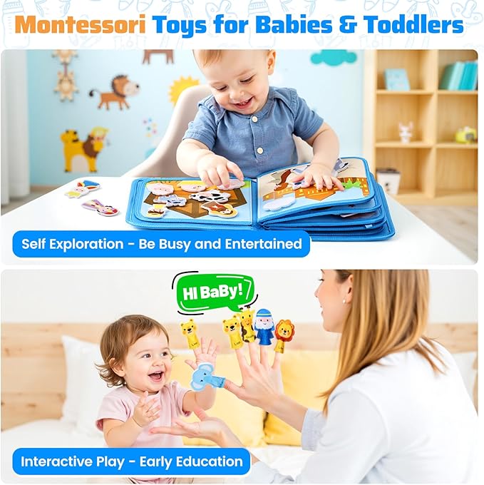 Esjay Busy Board Bible Busy Book for Toddlers, Montessori Toys 1 2 3 Year Old Toddler Baby, Noah's Ark Toy Baptism Birthday Gifts for Boys Girls, Learning Educational Activity Book for Travel Airplane