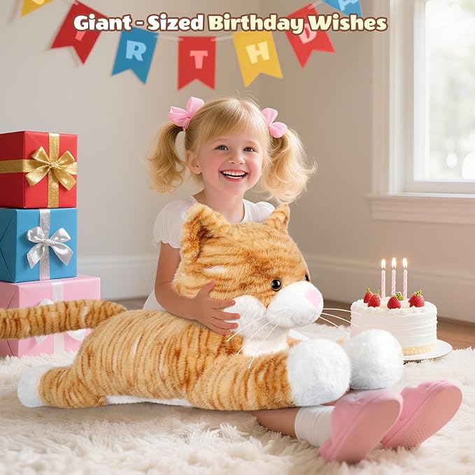 Giant Cat Plush 30", Jumbo Soft Orange Cat Stuffed Animal, Giant Plush Toys Hugging Pillow for Stress Relief & Sleep Aid, Huge Cuddly Cats Plushies Gift for Kids Adults