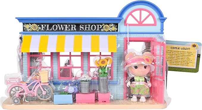 Honey Bee Acres in Bloom Flower Shop, Complete Dollhouse with Miniature Doll Figure, 59 Pieces
