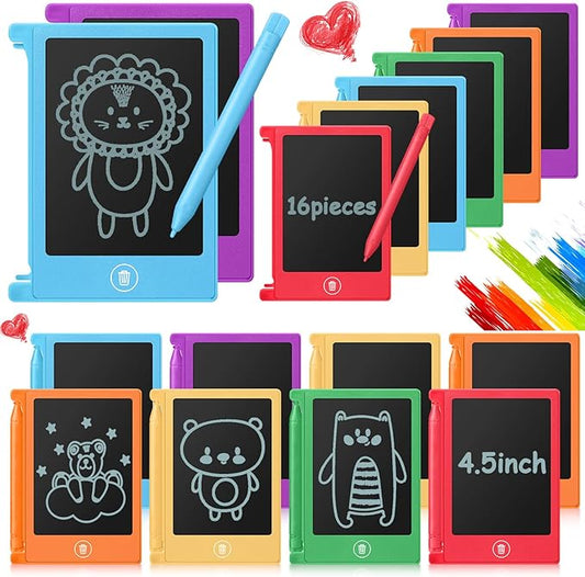 Nezyo 16 Pieces 4.5 Inch Mini LCD Writing Tablet for Kids Electronic Doodle Board Colorful Drawing Tablet Bulk Erasable Writing Pad Reusable Learning Gift for Girls Boys Party Favor (6 Colors)