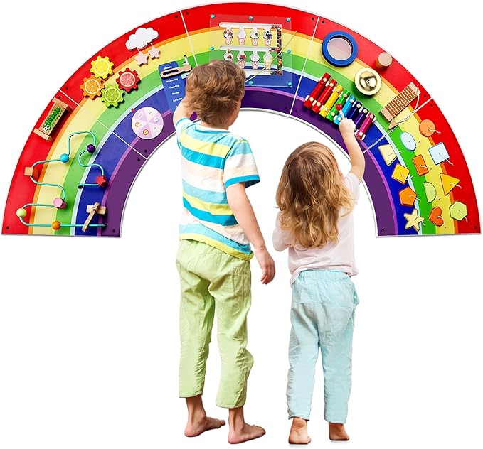 Activity Wall Toddlers Sensory Board: Busy Board - Sturdy Wooden Educational Montessori Toys for 3 Year Old - Safe Wall Activity Panel for Kids Gift - Daycare Learning Center Toddler Room Decor