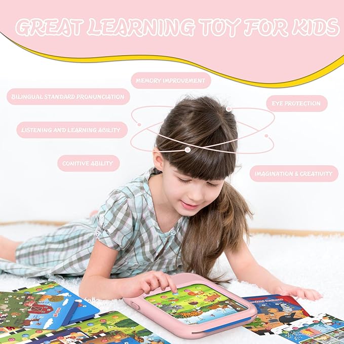 Kids Educational Learning Tablet Toy-Educational Tablet Toy to Interactive Learn Alphabets,Colors,Number,Foods,Jurassic Park,Animals,Learning Toys for Toddlers 2-6 Years Old,Gifts for Boys Girl