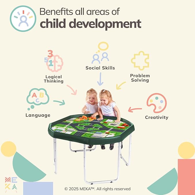 MEKA Large 38"x38" Tuff Tray Set Dark Green, Activity Sensory Tray Plus Stand Children, Outdoor Play Sand and Water Table for Toddlers and Kids, Toy Boys Girls