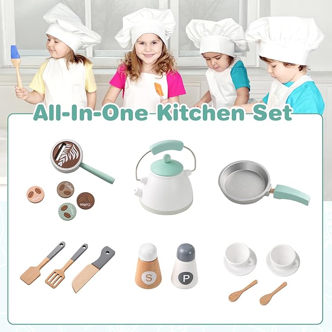 INFANS Corner Kids Kitchen Playset, Toddler Wooden Pretend Cooking Set with Lights Sounds Coffee Machine Washing Machine, Stove Removable Sink Storage Cabinet, Simulation Play Kitchen Toy (Blue)