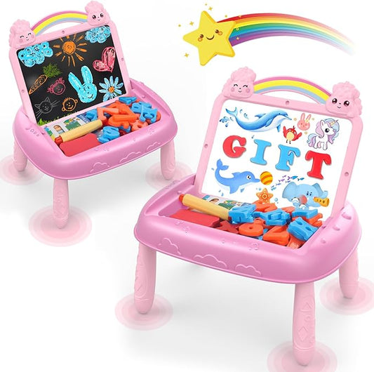 Unicorn Gift for 1-2 Years Old Girl, Magnetic Drawing Board with Magnetic Letters and Numbers, Portable Toddler Educational Toy, Birthday for 1-2 Years Old Girl (Pink)