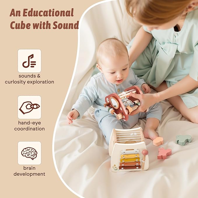 8 in 1 Wooden Activity Cube Toys for Baby Travel Sensory Toys for Toddlers 1-3 Multipurpose Educational Learning Toys for Toddlers Shape Sorter Montessori Toys for 1 2 Year Old First Birthday Gift