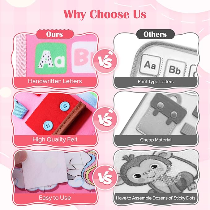 Busy Board, Montessori Toys for 1 2 3 4 Year Old Girl Birthday Gifts, Educational Sensory Toy for Learning Activities Fine Motor Skills, Road Trip Airplane Travel Toys for Toddlers Kids Age 1-3 2-4