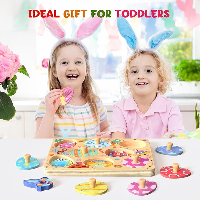 Wooden Puzzles for Toddlers, 8 Pcs Space Matching Egg Puzzle, Solar System for Kids, Montessori Toys for Boy Girl Easter Birthday Gifts, Educational Toys for Boys, Girls