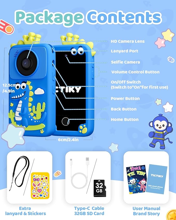 Kids Smart Phone Camera, Christmas Birthday Gifts for Toddler Boys Age 3-10, Kids Toys Dinosaur Cell Phone, Preschool Learning Educational Toys with Audio Books, Musics, Games 32G SD Card