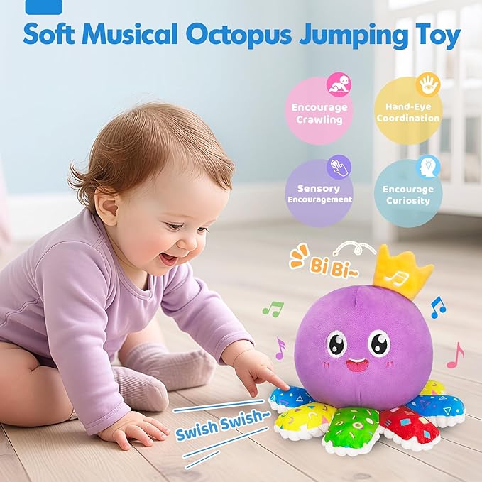 Baby Toy for 6 12 18 Months, Crawling Musical Dancing Moving Bouncing Learning Plush Octopus, Tummy Time Toy for Infant 1 2 3 Year Old Boys Girls, Christmas Birthday Gifts, Sensory Toys for Toddler