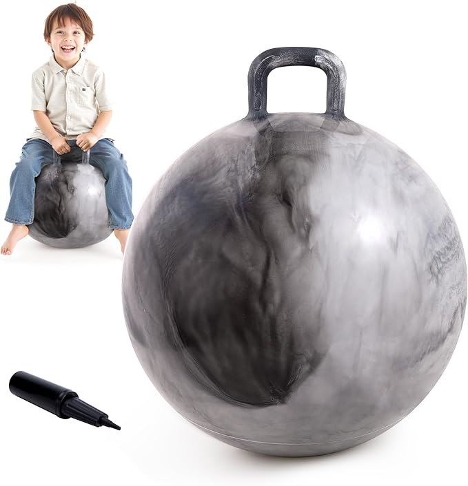 EVERICH TOY Hopper Ball for Kids 4-8, 18In Hoppity Hop Ball, Grey Clouds Sit On Bouncy Balls with Handle, Indoor Outdoor Inflatable Christmas Hopping Toys Gifts for Boys Girls