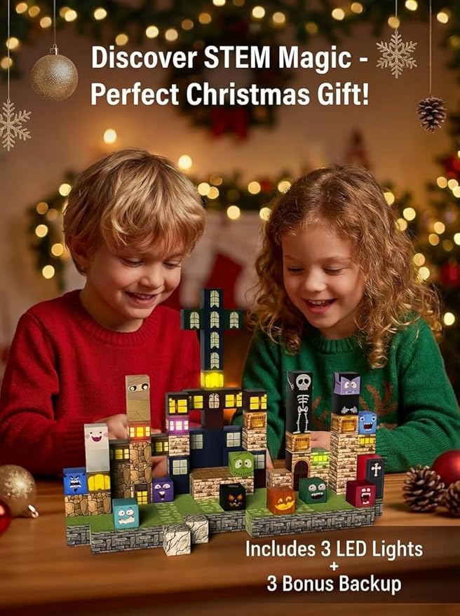 137PCS Magnetic Blocks - Magnetic Building Blocks, World Magnetic Lights Tiles Kids Build Cubes, STEM Toys for 3-5 4-8 5-7 Year Old Boys and Girls, Sensory Creative Activities Christmas Birthday Gift