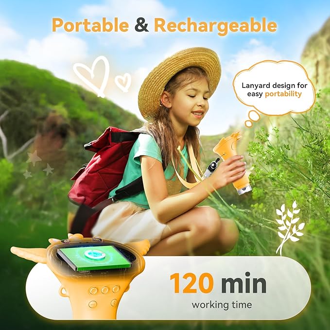 HP40 IPS Microscope for Kids: [Easy and Fun] 2" Portable Handheld Kids Microscope Miniscope, Pocket Mini Scope Educational Science Kit, Christmas Birthday Gifts for Kids, PC View, Orange