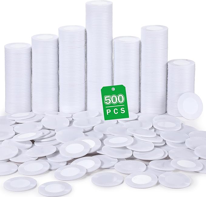 Leitee 500 Pcs White Plastic Poker Chips Bulk 1.5 Inch Mini Bingo Chips Tokens Markers Blank Casino Counting Discs Learning Math Counters for Adults Interlocking Game Counting Reward Card