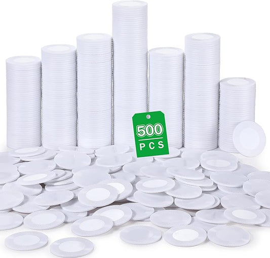 Leitee 500 Pcs White Plastic Poker Chips Bulk 1.5 Inch Mini Bingo Chips Tokens Markers Blank Casino Counting Discs Learning Math Counters for Adults Interlocking Game Counting Reward Card
