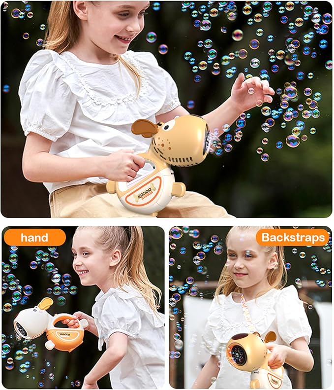 Rechargeable Bubble Gun for Kids, Portable 360°Leak Proof Puppy Bubble Machine Gun for Kids Toddles 1-3 4-8 Parties with Lights Music Auto Bubble Blower Gift for Boys Girls and Pet Brithday