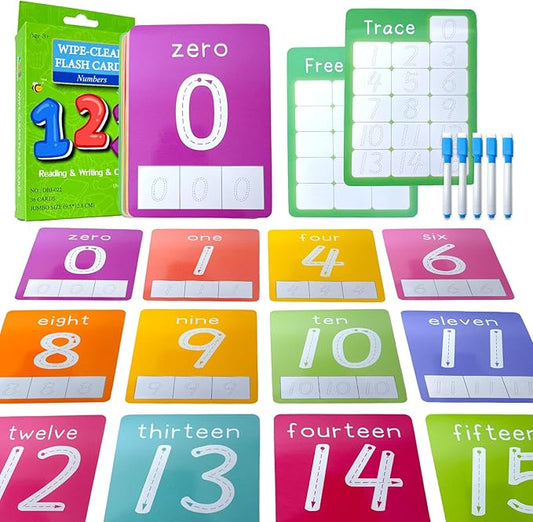Number Flash Cards for Toddlers with 5 Dry Erase Pens, Numbers 0-25/30-100 Preschool Fun Learning Card, 36PCS Double Sides Counting Flashcards,Early Education Flashcards for Kids Ages 3+