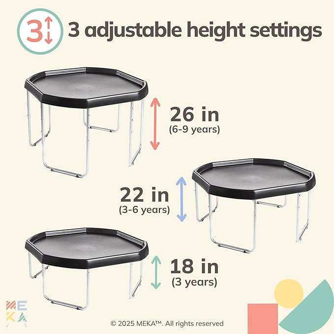 MEKA Large 38"x38" Tuff Tray Set Black, Activity Sensory Tray Plus Stand Children, Outdoor Play Sand and Water Table for Toddlers and Kids, Toy Boys Girls