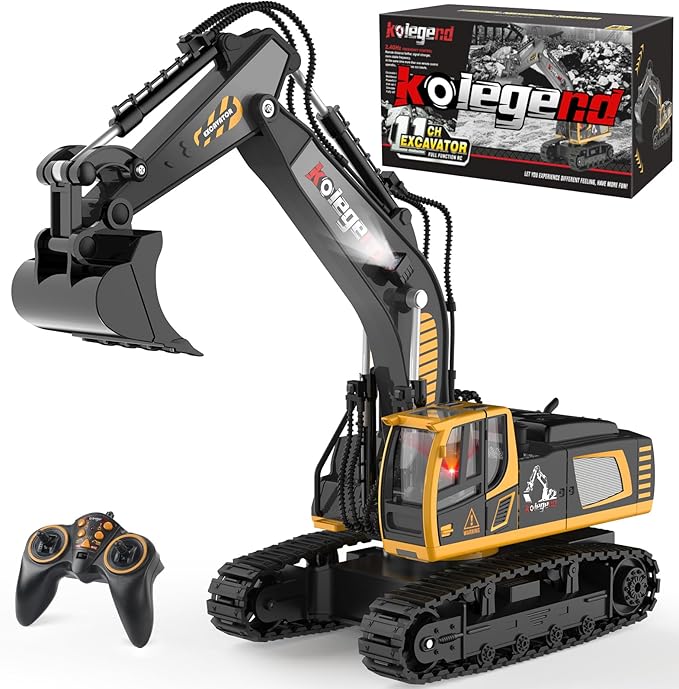 kolegend Remote Control Excavator Toy 16 Inch, 9 Channel RC Construction Vehicles Hydraulic Haulers Digger Toys Gift for 6 7 8 9 10 Years Old Kids Boys