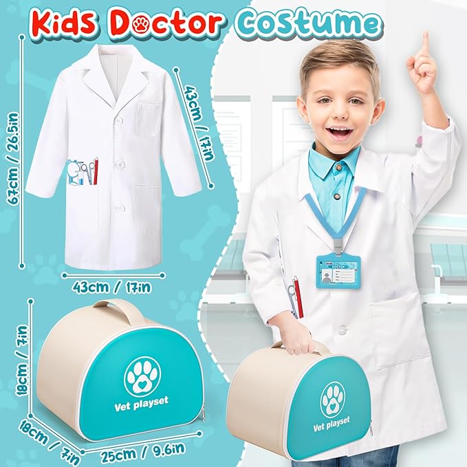 Lorfancy 22 Pcs Kids Doctor Kit Dog Toys Toddlers Wooden Veterinarian Playset Walking Barking Electronic Stuffed Dog Vet Costume Puppy Pet Pretend Play Gifts for Girls Boys 3 4 5 6+ Year Old