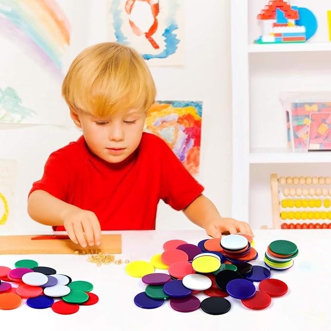 Coopay 200 Pieces 10 Colors 1-1/5 inch Plastic Learning Counters Disks Bingo Chip Counting Discs Markers for Math Practice and Poker Chips Game Tokens