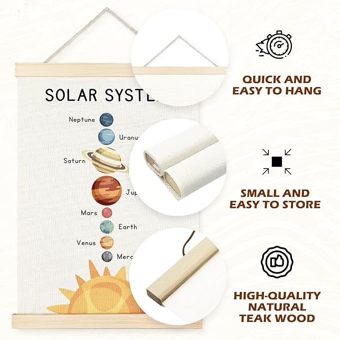 Supwhd Solar System Space Wall Decor, Nursery Wall Decor, Space Weather Chart Wall Art Educational Poster for Kids Room Classroom Preschool Decor, 12x16 Set of 2