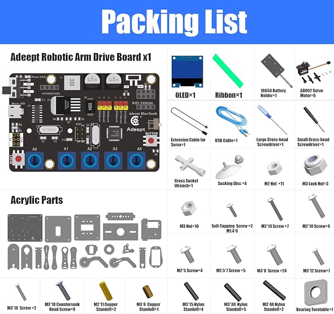 Adeept 5DOF Robotic Arm Kit Compatible with Arduino IDE, Programmable DIY Coding STEM Educational 5 Axis Build Robot Arm, Robot Starter Kit with OLED Display Processing Code and Tutorials - Orange