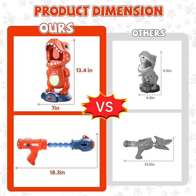 EagleStone Movable Dinosaur Shooting Toys for Kids Games with 2 Air Pump Gun, Party Toys with Score Record, LED & Sound, 48 Foam Balls Electronic Target Practice Gift for Boys and Girls