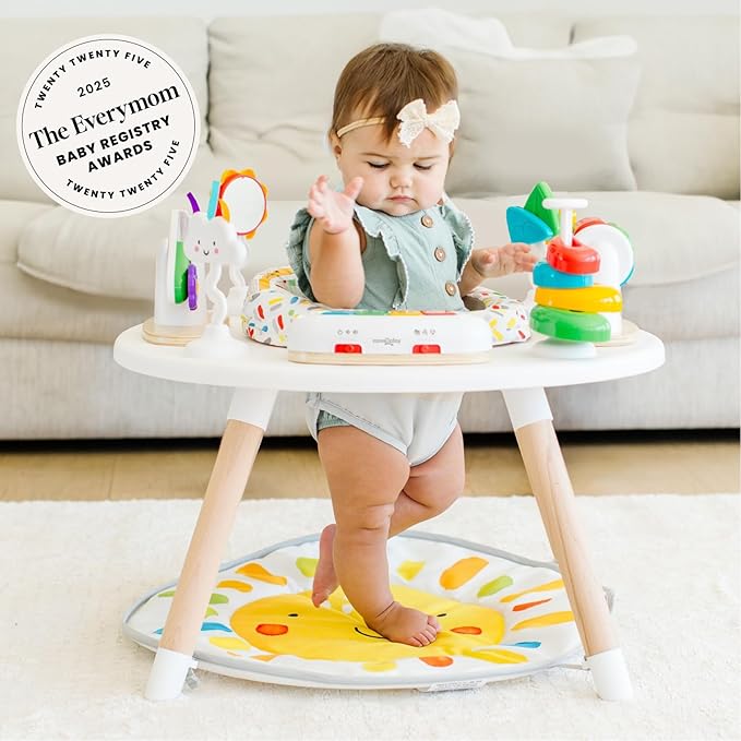 Move2Play 4-in-1 Baby Activity Center | Montessori-Inspired Design | 8 Interactive Toys | Tummy Time, Exersaucer & Toddler Table | Shower Gift | Essential | Must Have for 3, 6, 12 Month Old (Sun)