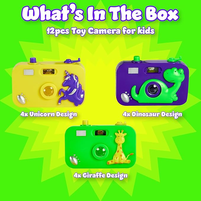 Playbees Toy Camera for Kids - 12 Pack - Wild One Party Favors Camera Toy for Children’s Pretend Play Prop with Images in Viewfinder, Birthday Party Favors, Idea for Boys & Girls