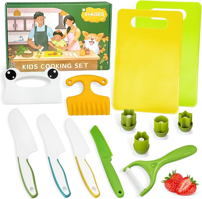 Chanking 13 Pieces Kids Knife Set for Real Cooking Child-Friendly Plastic Chef Tools, Montessori Kitchen Toys, Gifts for Boys and Girls Ages 4+