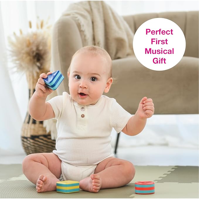 Edushape My First Shakers Basic Shapes - Vibrant Baby Maracas with Soothing Sound - Musical Egg Shakers for Babies - Grasping and Teething Rattle Toys - Enhances Tummy Time, Sensory Development