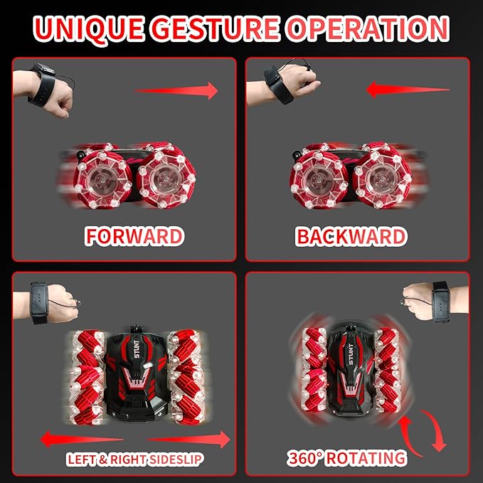 Gesture Sensing RC Stunt Car, 2.4 Ghz 4WD Remote Control Cars, Cool Lighting and Music, Double-Sided Rotating Off-Road Vehicle 360° Flipping Car, Present for Boys and Girls Aged 6-12