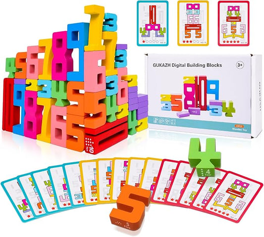 40 PCS Wooden Number Building Blocks, Math Learning Tools Digital Building Blocks 1-10 for Kids, Stacking Blocks Toys, Educational Toy Birthday Christmas Halloween Party Favors for Boys Girls