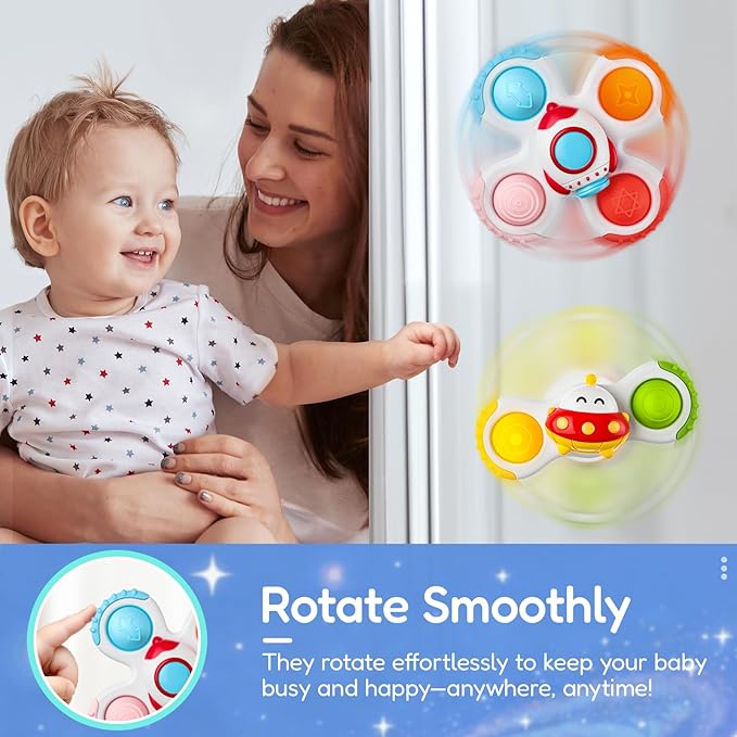 ALASOU 3PCS Pop Suction Cup Spinner Toys for 1 Year Old Boy Girl|Novelty Spinning Tops Toddler Stocking Stuffers|Baby Bath Toy for Kids Ages 1-3|1 Year Old Boy Christmas Birthday Gift for Infant