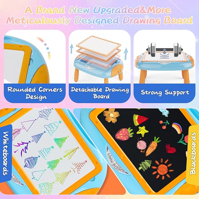 Toy for 1-2 Year Old Boys,Toddlers Toys with Magnetic Letters and Numbers, Art Easel for Kids 1 2 Year Old, Boy Birthday Christmas Gifts (Blue,Orange)