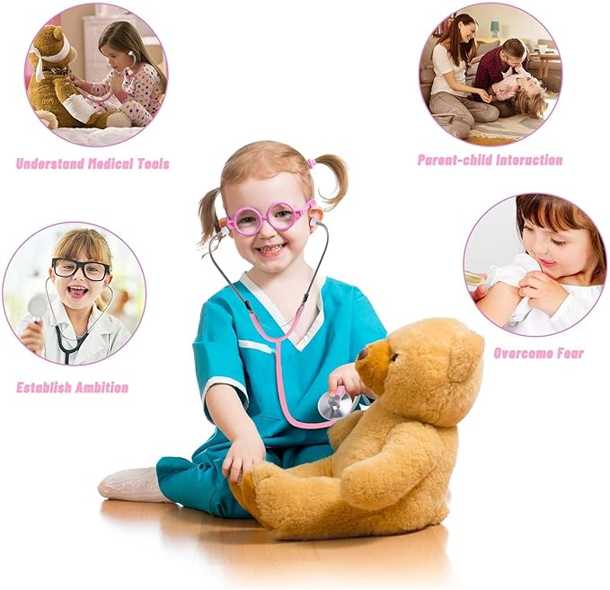 Gifts2U Doctor Kit for Toddlers 3-5, Medical Pretend Play Toys with Gift Case, 42 Piece Dentist Playset Kit for Kids,for Christmas Birthday Gift(Pink)