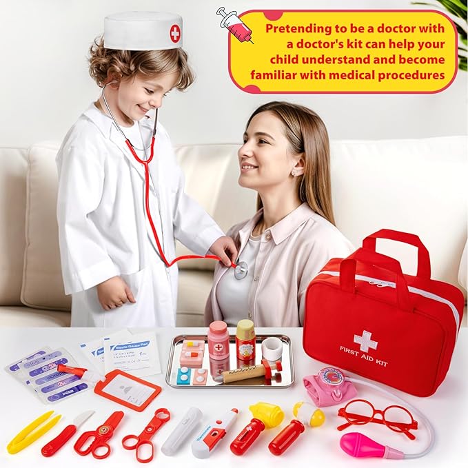 Doctor Kit for Kids, 36 Pcs Pretend Doctor Playset kit for Toddlers 3-5 with Medical Bag & Real Stethoscope ,Toddler Doctor Play Set for Boys and Girls Fun Role Playing Game Doctor Play Gift