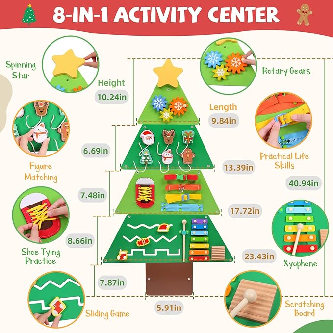 Wooden Montessori Wall Busy Board, Sensory Wall Panel for Kids, Toddler Interactive Learning Toy Activity Center Playroom Must Haves, Ideal for Homeschool Classroom Nursery Waiting Room